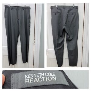 Kenneth Cole Reaction Grey Print Dress Pants Men's 36 x 34 Flat Front Trousers